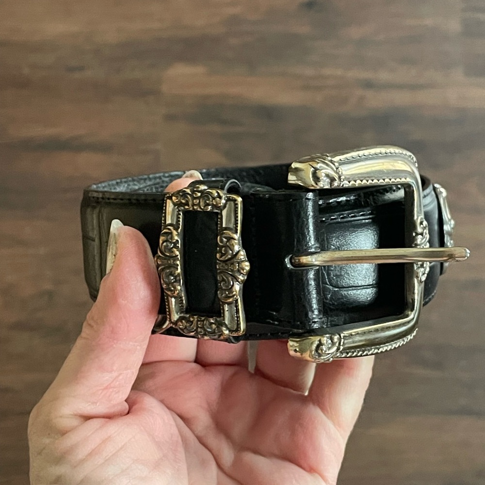 Vintage 1993 Hunt Club P1013 SMALL Black Silver Embellishments Leather Belt READ